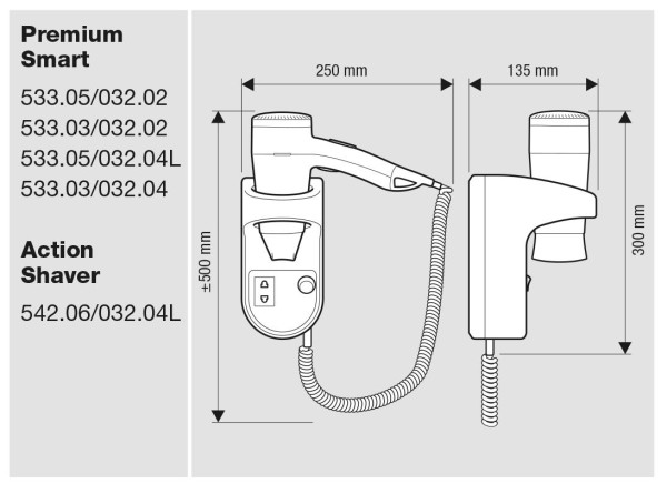 Wandhaartrockner Premium Smart 1600 Rasursteckdose